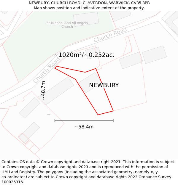 NEWBURY, CHURCH ROAD, CLAVERDON, WARWICK, CV35 8PB: Plot and title map