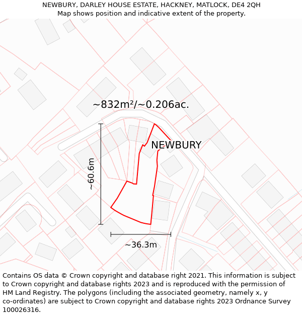 NEWBURY, DARLEY HOUSE ESTATE, HACKNEY, MATLOCK, DE4 2QH: Plot and title map