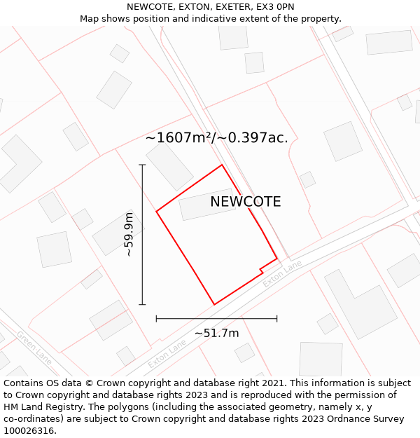 NEWCOTE, EXTON, EXETER, EX3 0PN: Plot and title map