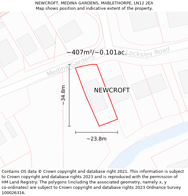 NEWCROFT, MEDINA GARDENS, MABLETHORPE, LN12 2EA: Plot and title map