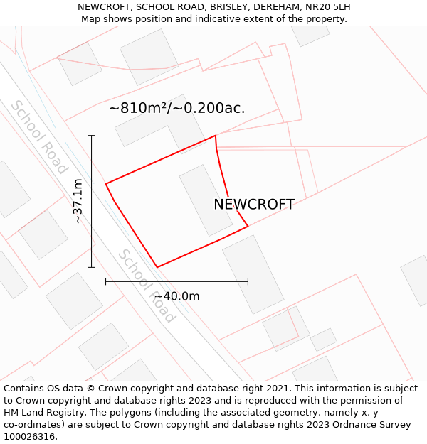 NEWCROFT, SCHOOL ROAD, BRISLEY, DEREHAM, NR20 5LH: Plot and title map