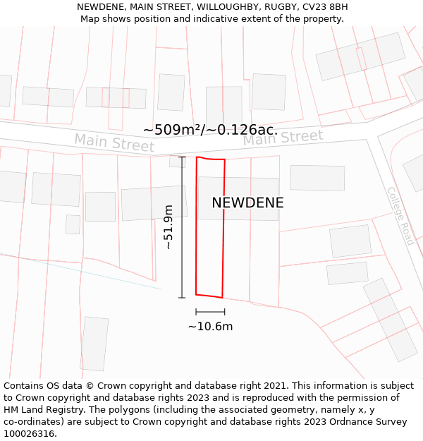 NEWDENE, MAIN STREET, WILLOUGHBY, RUGBY, CV23 8BH: Plot and title map