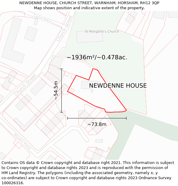 NEWDENNE HOUSE, CHURCH STREET, WARNHAM, HORSHAM, RH12 3QP: Plot and title map