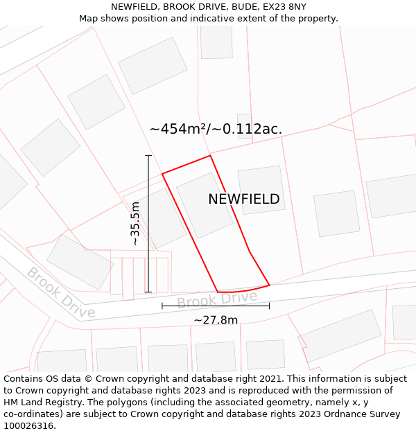 NEWFIELD, BROOK DRIVE, BUDE, EX23 8NY: Plot and title map