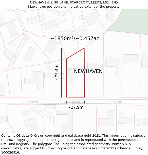 NEWHAVEN, LING LANE, SCARCROFT, LEEDS, LS14 3HX: Plot and title map