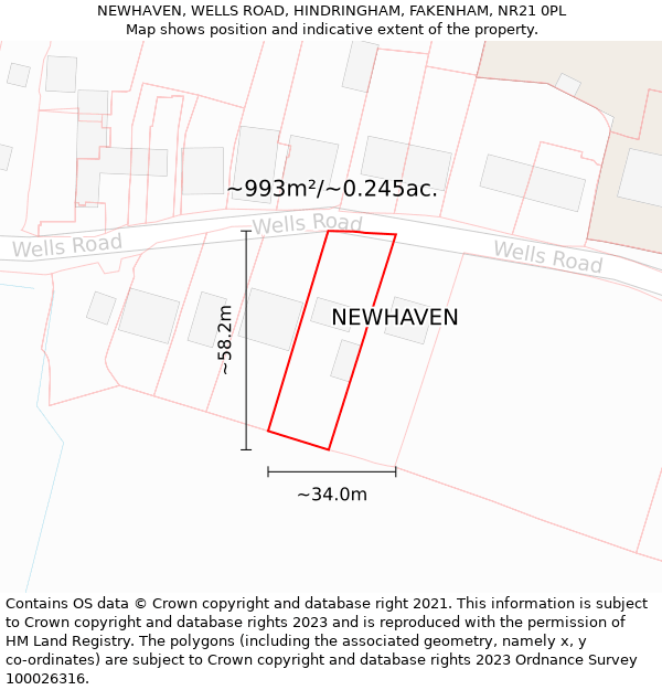 NEWHAVEN, WELLS ROAD, HINDRINGHAM, FAKENHAM, NR21 0PL: Plot and title map