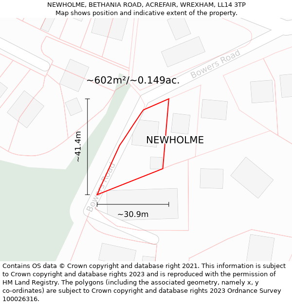 NEWHOLME, BETHANIA ROAD, ACREFAIR, WREXHAM, LL14 3TP: Plot and title map