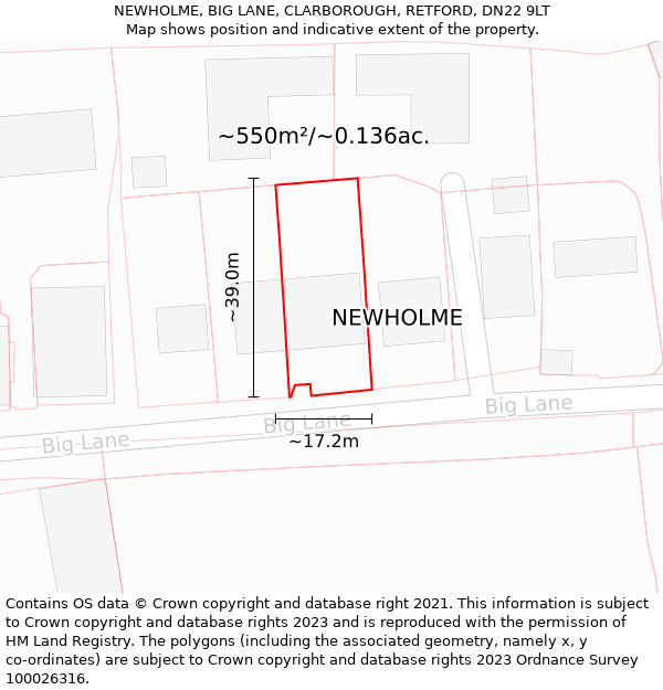 NEWHOLME, BIG LANE, CLARBOROUGH, RETFORD, DN22 9LT: Plot and title map