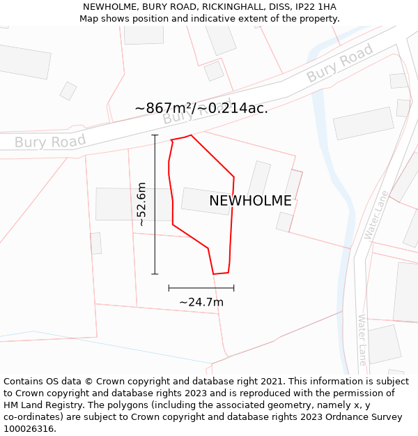 NEWHOLME, BURY ROAD, RICKINGHALL, DISS, IP22 1HA: Plot and title map