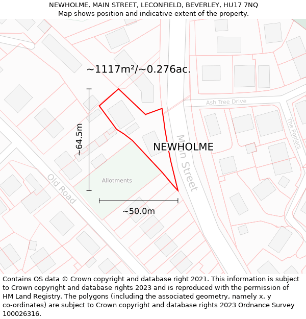 NEWHOLME, MAIN STREET, LECONFIELD, BEVERLEY, HU17 7NQ: Plot and title map