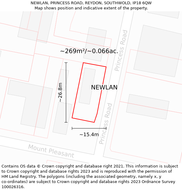 NEWLAN, PRINCESS ROAD, REYDON, SOUTHWOLD, IP18 6QW: Plot and title map