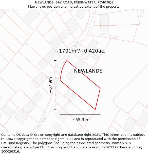 NEWLANDS, BAY ROAD, FRESHWATER, PO40 9QS: Plot and title map