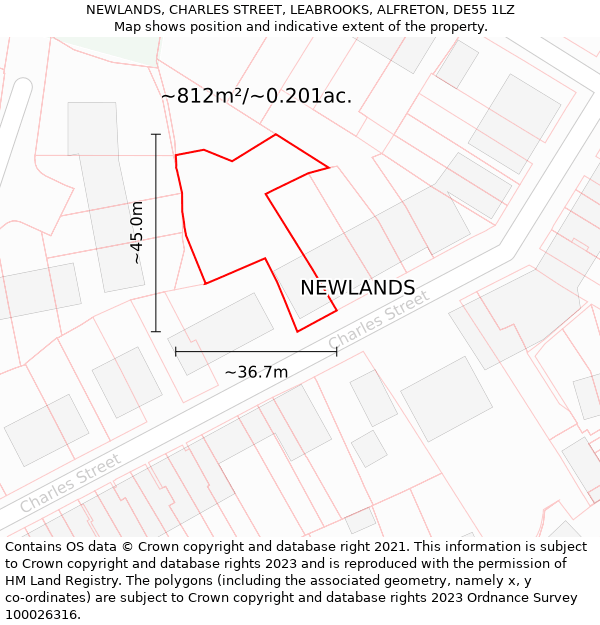 NEWLANDS, CHARLES STREET, LEABROOKS, ALFRETON, DE55 1LZ: Plot and title map