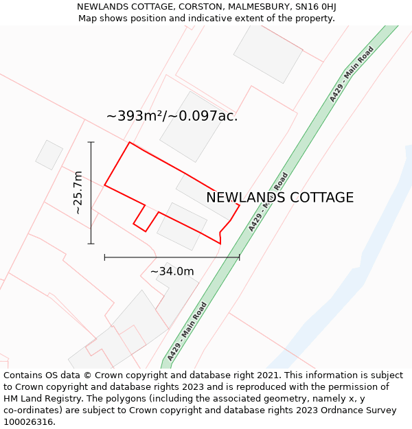 NEWLANDS COTTAGE, CORSTON, MALMESBURY, SN16 0HJ: Plot and title map