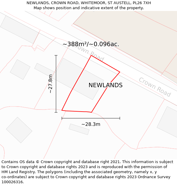 NEWLANDS, CROWN ROAD, WHITEMOOR, ST AUSTELL, PL26 7XH: Plot and title map