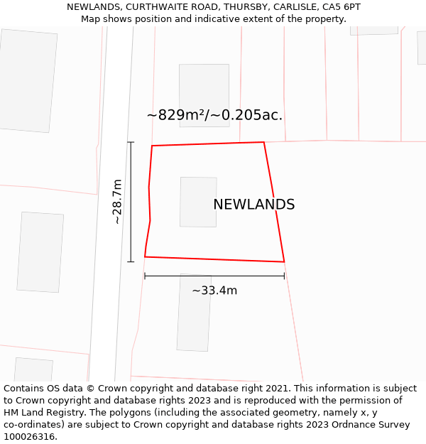NEWLANDS, CURTHWAITE ROAD, THURSBY, CARLISLE, CA5 6PT: Plot and title map