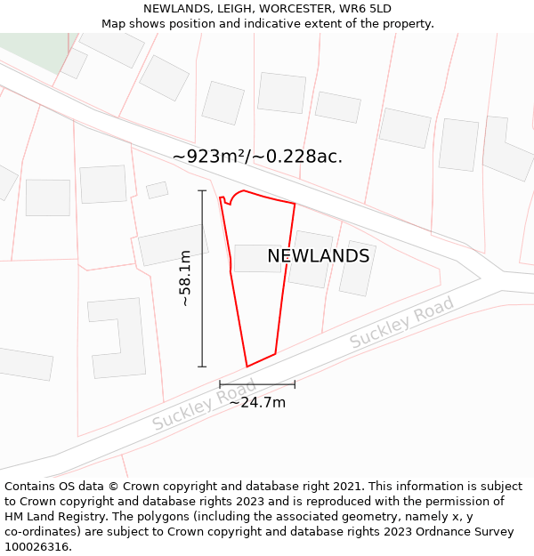 NEWLANDS, LEIGH, WORCESTER, WR6 5LD: Plot and title map