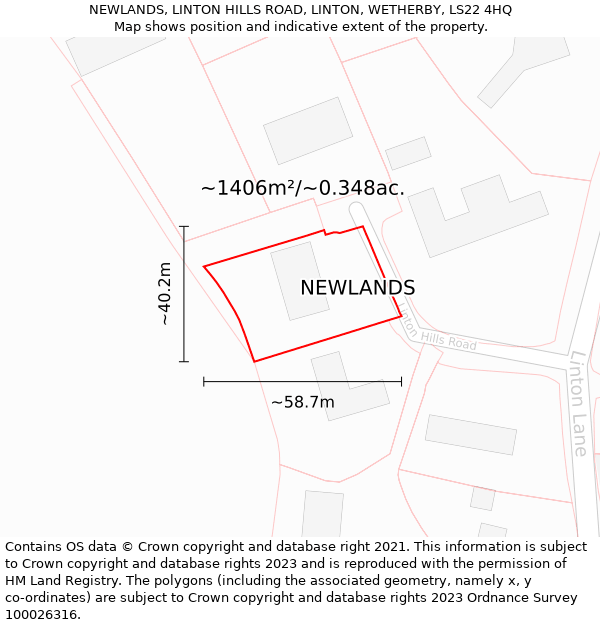 NEWLANDS, LINTON HILLS ROAD, LINTON, WETHERBY, LS22 4HQ: Plot and title map