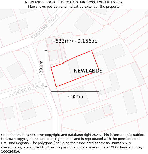 NEWLANDS, LONGFIELD ROAD, STARCROSS, EXETER, EX6 8PJ: Plot and title map