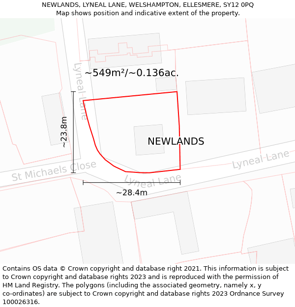 NEWLANDS, LYNEAL LANE, WELSHAMPTON, ELLESMERE, SY12 0PQ: Plot and title map