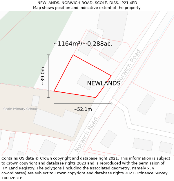 NEWLANDS, NORWICH ROAD, SCOLE, DISS, IP21 4ED: Plot and title map