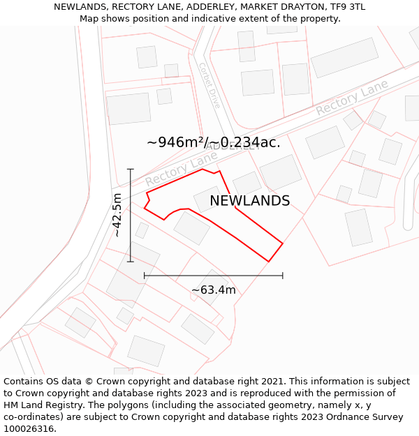 NEWLANDS, RECTORY LANE, ADDERLEY, MARKET DRAYTON, TF9 3TL: Plot and title map