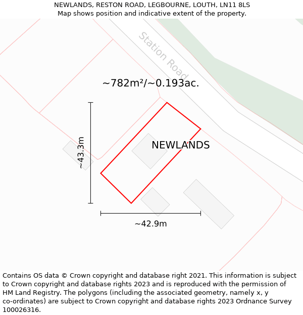 NEWLANDS, RESTON ROAD, LEGBOURNE, LOUTH, LN11 8LS: Plot and title map