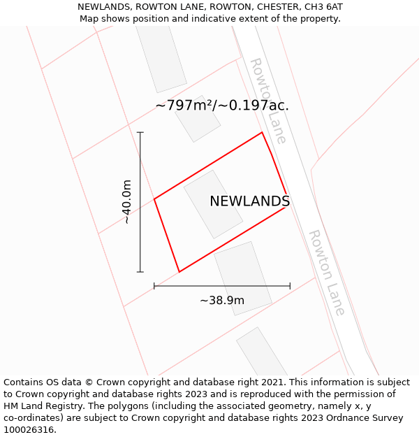 NEWLANDS, ROWTON LANE, ROWTON, CHESTER, CH3 6AT: Plot and title map