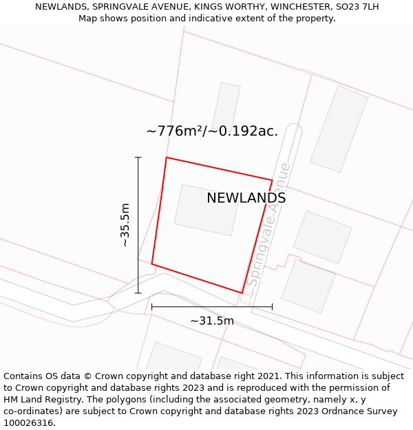 NEWLANDS, SPRINGVALE AVENUE, KINGS WORTHY, WINCHESTER, SO23 7LH: Plot and title map