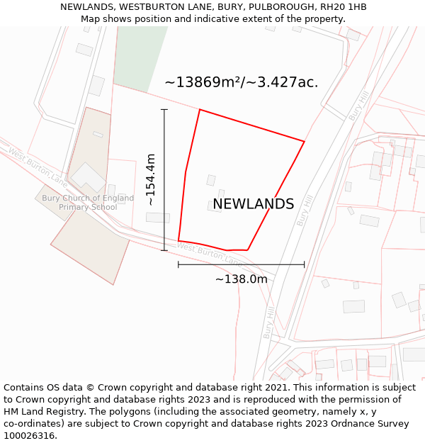 NEWLANDS, WESTBURTON LANE, BURY, PULBOROUGH, RH20 1HB: Plot and title map