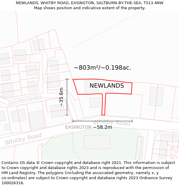 NEWLANDS, WHITBY ROAD, EASINGTON, SALTBURN-BY-THE-SEA, TS13 4NW: Plot and title map