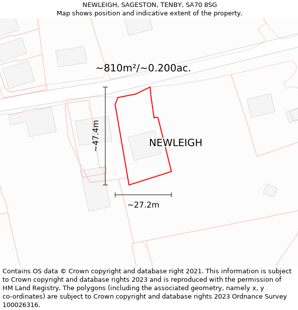 NEWLEIGH, SAGESTON, TENBY, SA70 8SG: Plot and title map