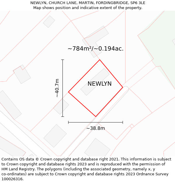 NEWLYN, CHURCH LANE, MARTIN, FORDINGBRIDGE, SP6 3LE: Plot and title map