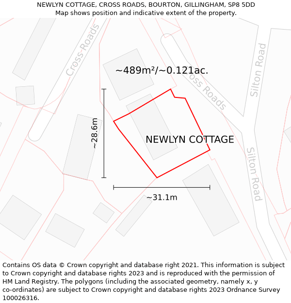 NEWLYN COTTAGE, CROSS ROADS, BOURTON, GILLINGHAM, SP8 5DD: Plot and title map