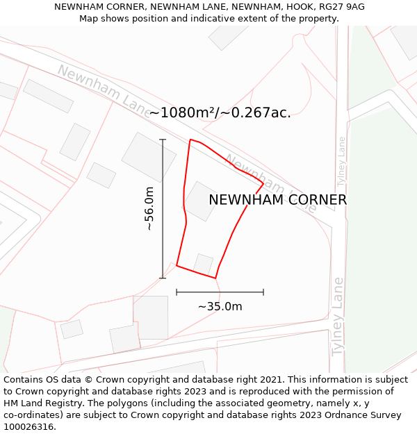 NEWNHAM CORNER, NEWNHAM LANE, NEWNHAM, HOOK, RG27 9AG: Plot and title map