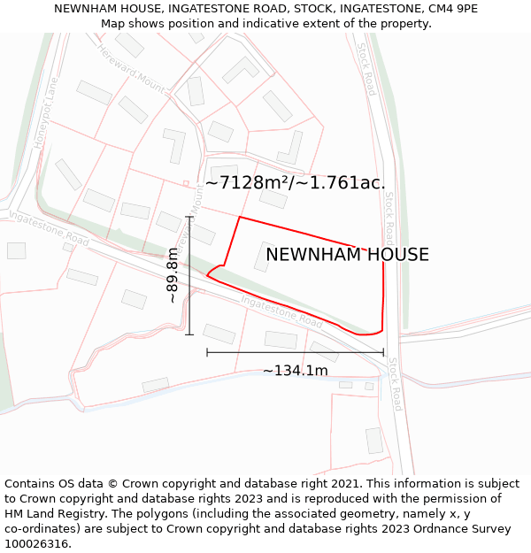 NEWNHAM HOUSE, INGATESTONE ROAD, STOCK, INGATESTONE, CM4 9PE: Plot and title map