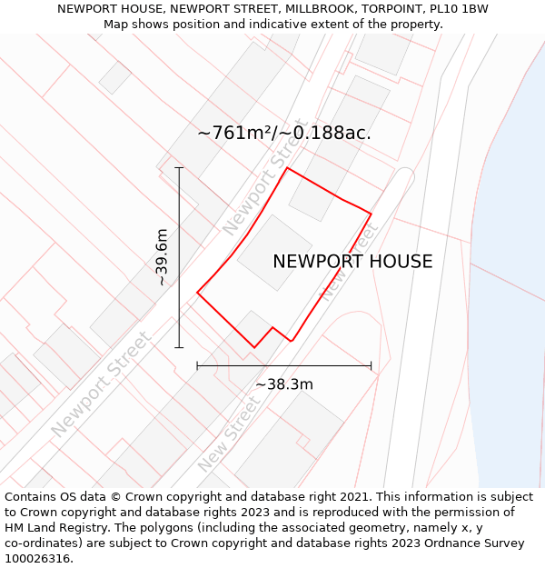 NEWPORT HOUSE, NEWPORT STREET, MILLBROOK, TORPOINT, PL10 1BW: Plot and title map