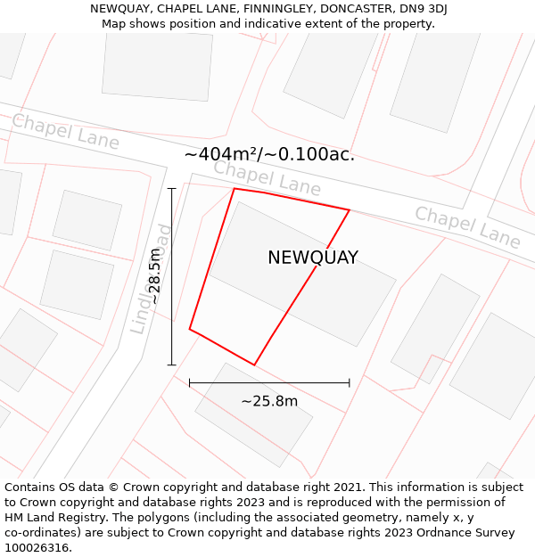 NEWQUAY, CHAPEL LANE, FINNINGLEY, DONCASTER, DN9 3DJ: Plot and title map