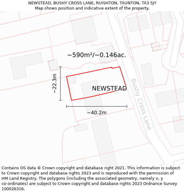 NEWSTEAD, BUSHY CROSS LANE, RUISHTON, TAUNTON, TA3 5JY: Plot and title map