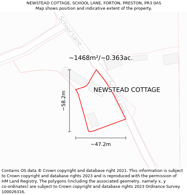 NEWSTEAD COTTAGE, SCHOOL LANE, FORTON, PRESTON, PR3 0AS: Plot and title map