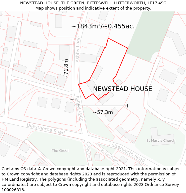 NEWSTEAD HOUSE, THE GREEN, BITTESWELL, LUTTERWORTH, LE17 4SG: Plot and title map