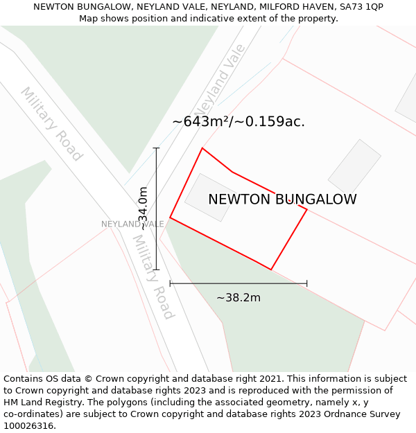 NEWTON BUNGALOW, NEYLAND VALE, NEYLAND, MILFORD HAVEN, SA73 1QP: Plot and title map