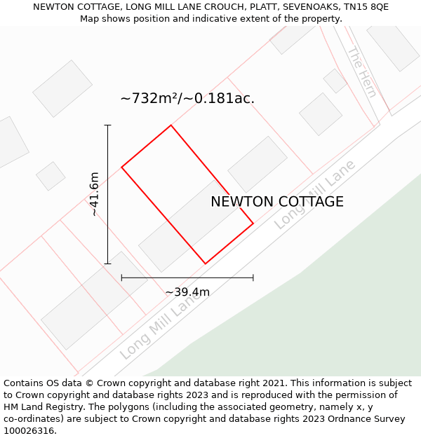 NEWTON COTTAGE, LONG MILL LANE CROUCH, PLATT, SEVENOAKS, TN15 8QE: Plot and title map