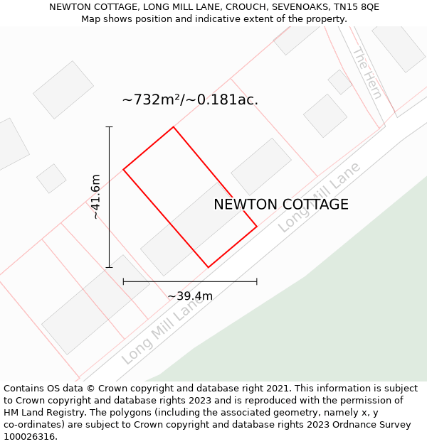 NEWTON COTTAGE, LONG MILL LANE, CROUCH, SEVENOAKS, TN15 8QE: Plot and title map