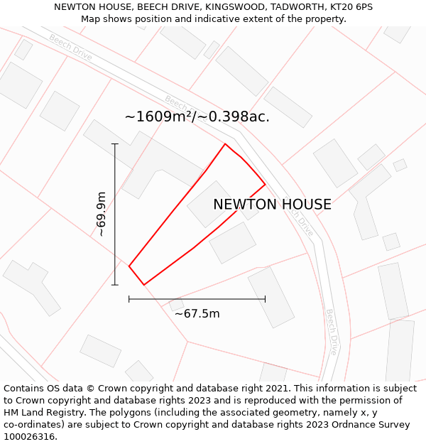 NEWTON HOUSE, BEECH DRIVE, KINGSWOOD, TADWORTH, KT20 6PS: Plot and title map