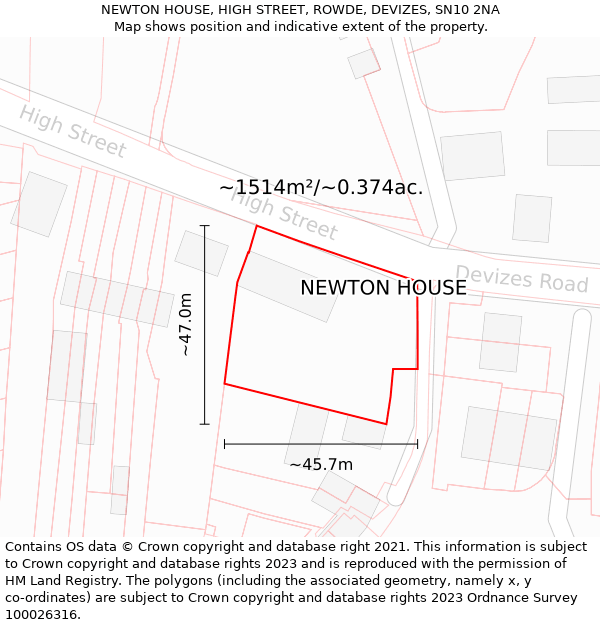 NEWTON HOUSE, HIGH STREET, ROWDE, DEVIZES, SN10 2NA: Plot and title map