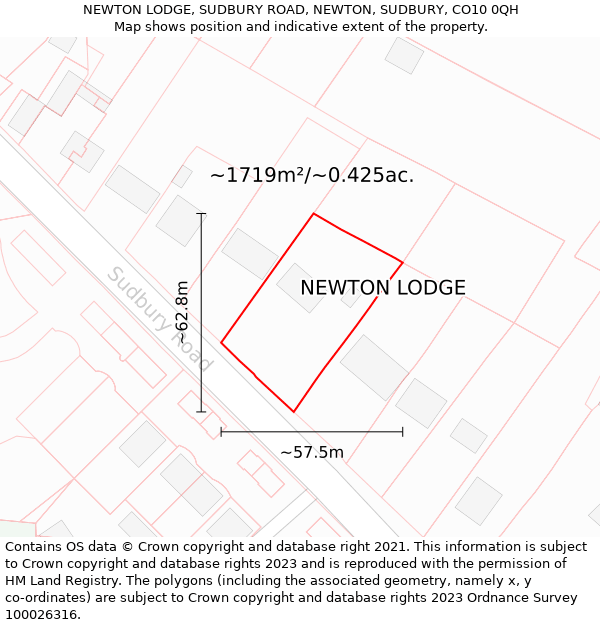 NEWTON LODGE, SUDBURY ROAD, NEWTON, SUDBURY, CO10 0QH: Plot and title map