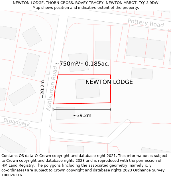 NEWTON LODGE, THORN CROSS, BOVEY TRACEY, NEWTON ABBOT, TQ13 9DW: Plot and title map