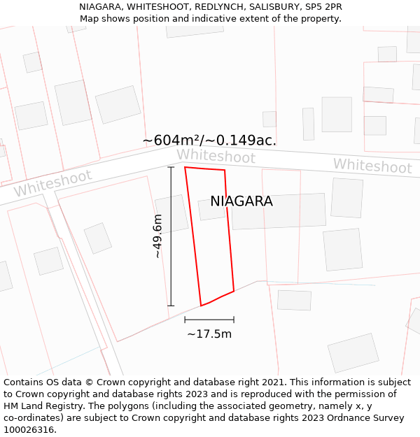 NIAGARA, WHITESHOOT, REDLYNCH, SALISBURY, SP5 2PR: Plot and title map