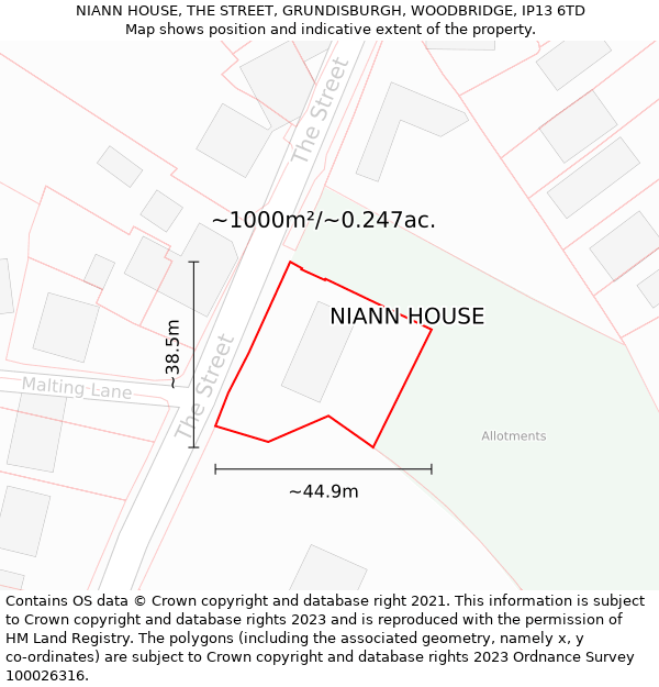 NIANN HOUSE, THE STREET, GRUNDISBURGH, WOODBRIDGE, IP13 6TD: Plot and title map